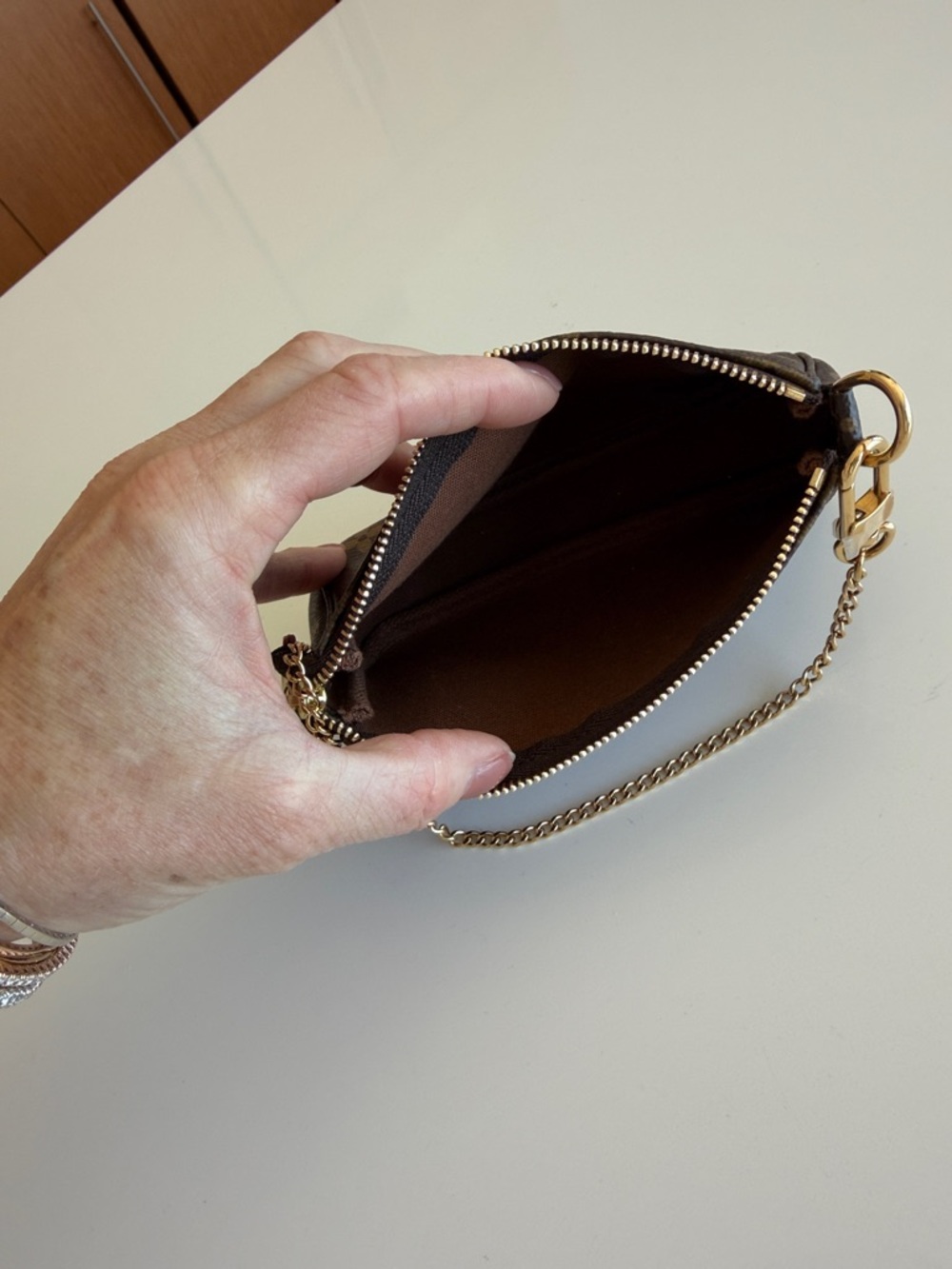 Louis Vuitton Monogram Mini Pochette with Gold Chain - Brown - Picture 3 of 5